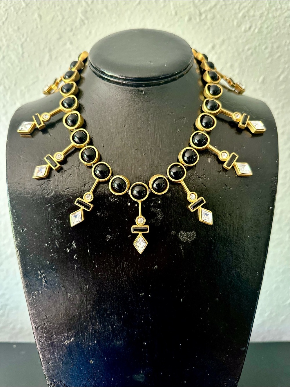 Vintage Black and Gold Drop Statement Necklace